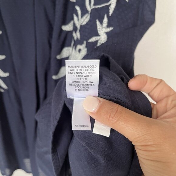 Sonoma Women's Embroidered Floral Casual‎ Short Dress Small Navy Sleeveless - Picture 5 of 7